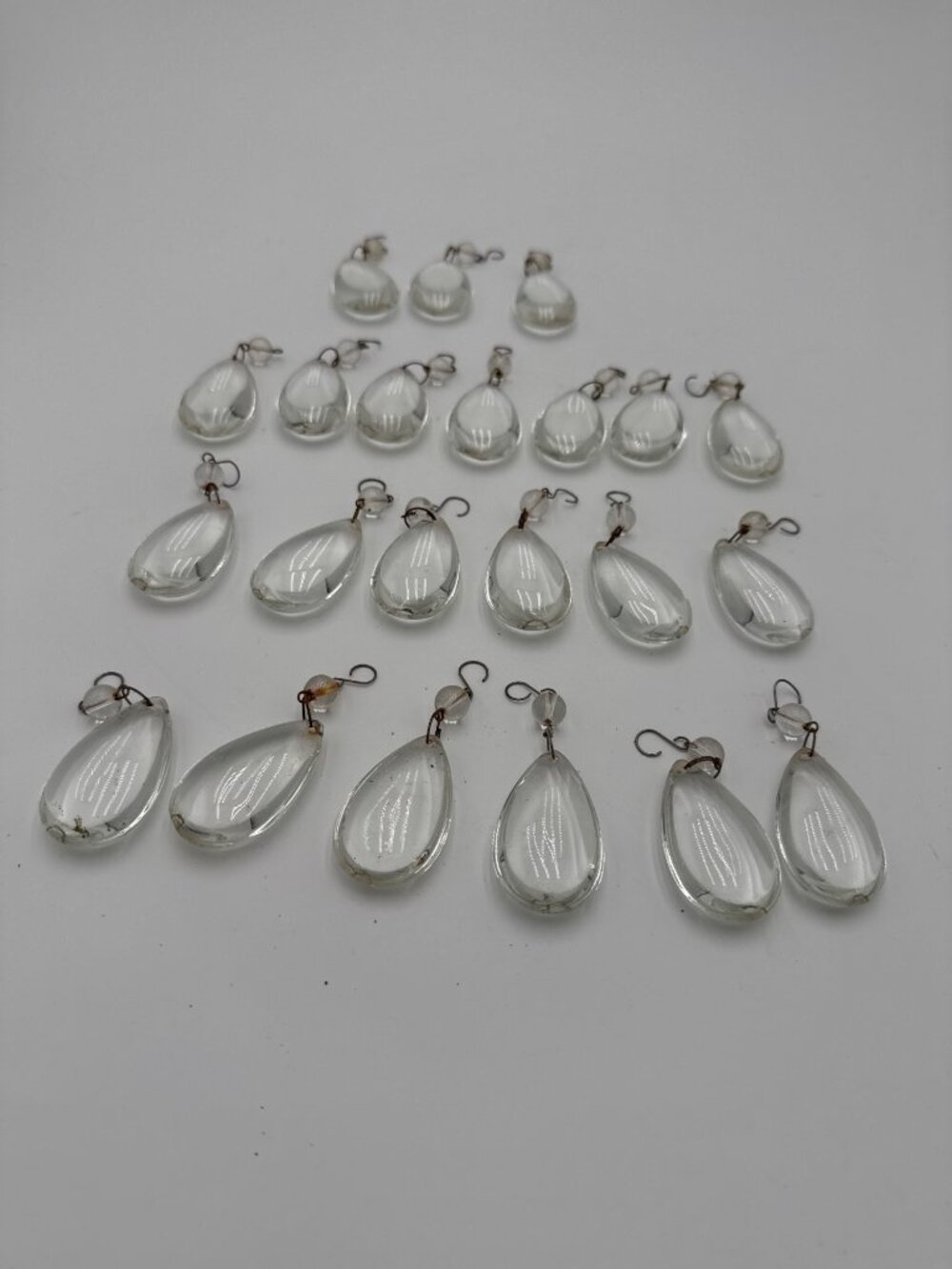 Vintage Chandelier Crystals Teardrop Metal Hooks Lot 21 Pism Clear Glass